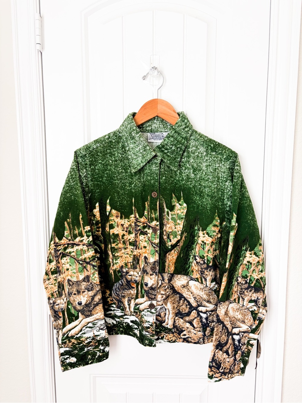 Vintage Whales & Friends Wolf Cotton Shacket Button Down Size Large